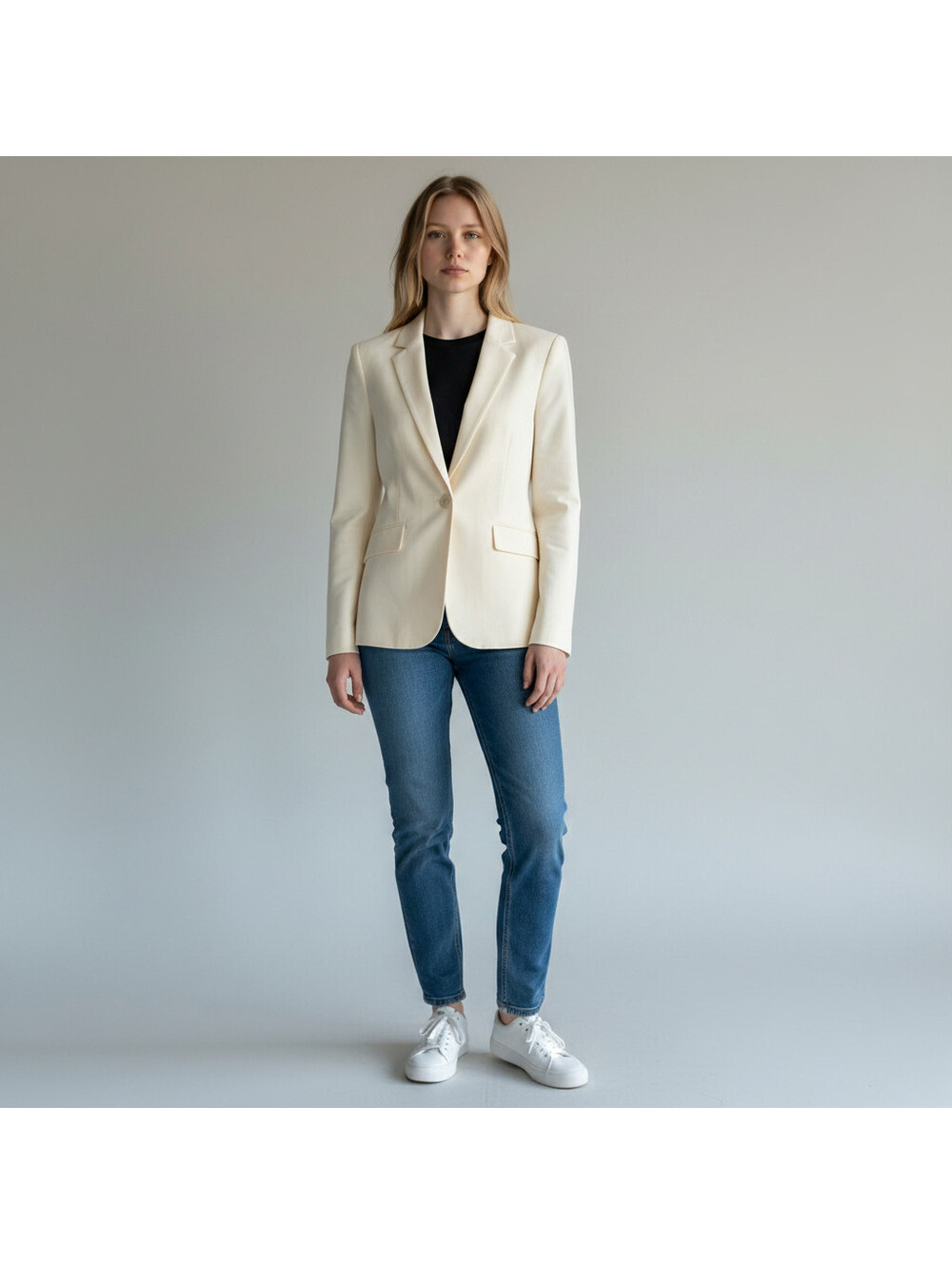 Kasper Blazer Women 4P Petite Beige Striped One Button Collared Long Sleeve